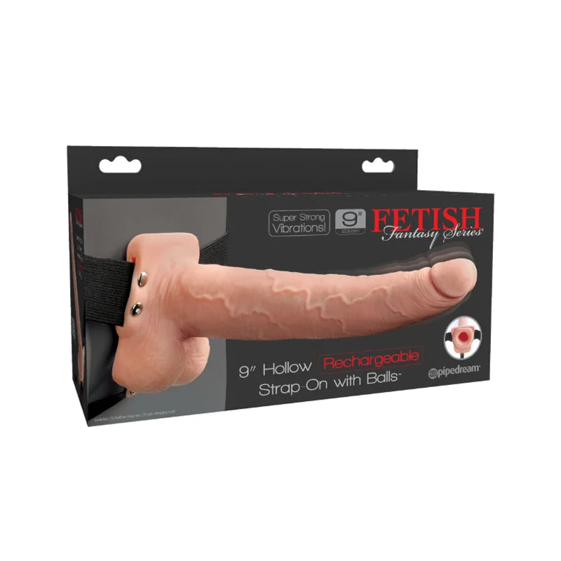 cock sleeve for better sensation accessories-Fetish Fantasy Series 9 Inch Hollow Rechargeable Strap-on With Balls - Flesh