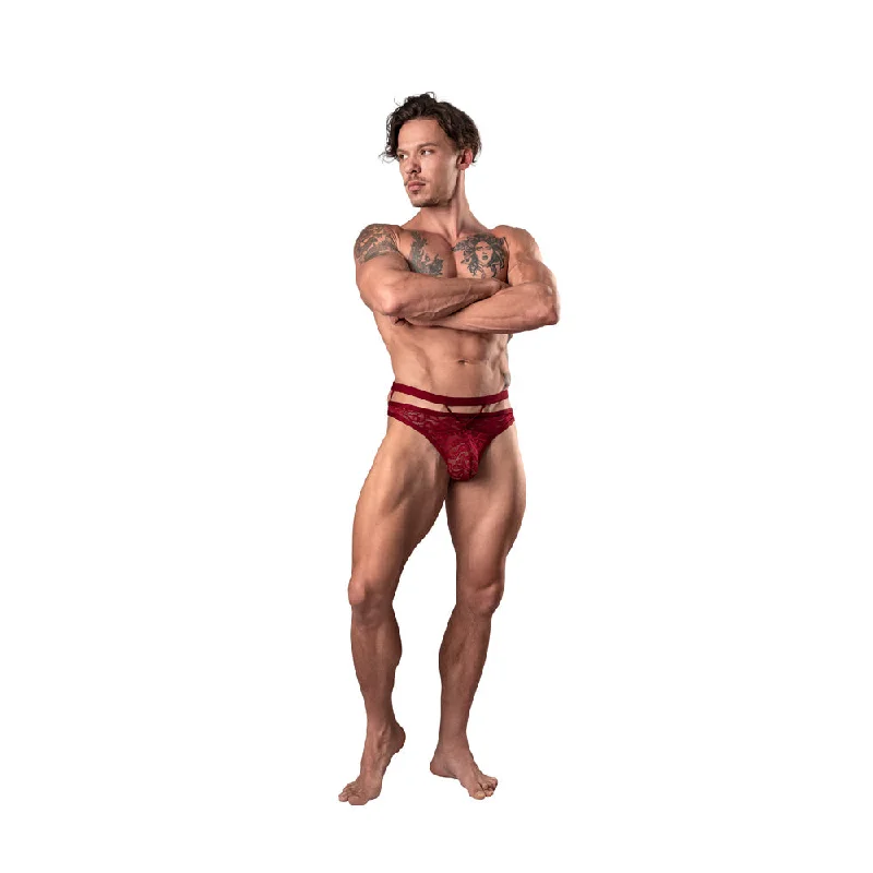 sexy-lingerie-for-classic-charm-Male Power Lucifer Cut Out Strappy Thong Burgundy L/XL