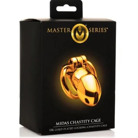 rechargeable vibrating anal probe for men accessories-Midas 18K Gold Penis Chastity Cage by Master Series