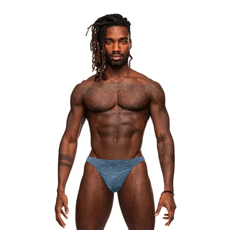 sexy-lingerie-with-chain-trim-Male Power Inter-Mingle Bong V Thong Blue S/M