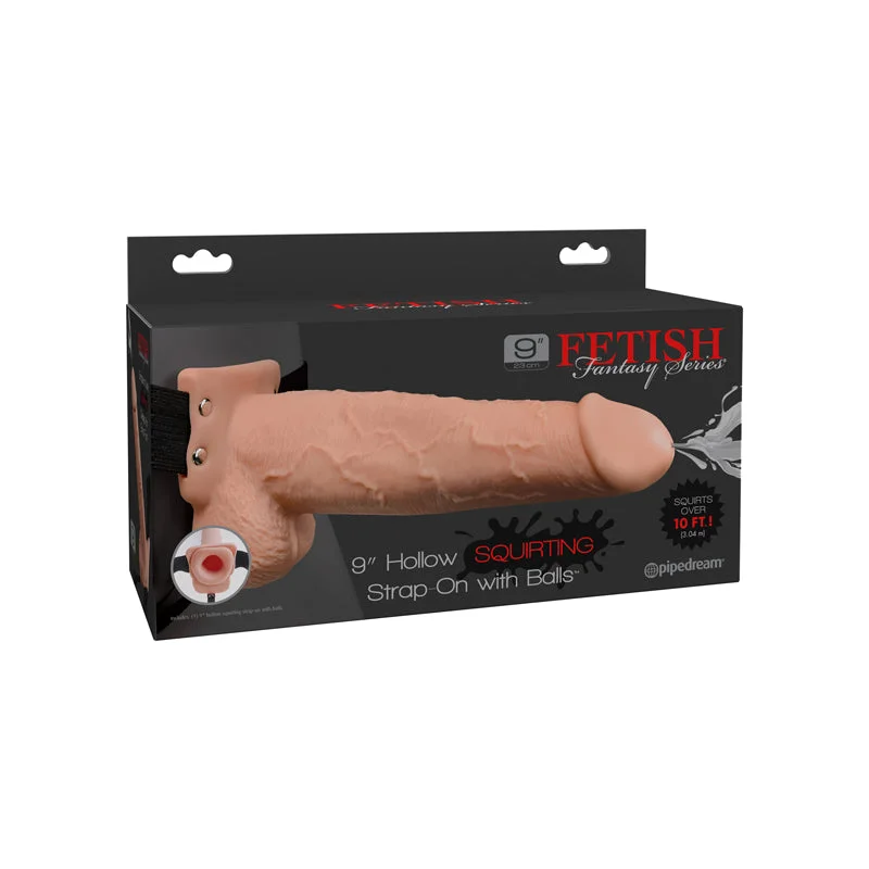 silicone vibrating anal beads accessories-Fetish Fantasy Series 9 Inch Hollow Squirting Strap-on With Balls - Flesh