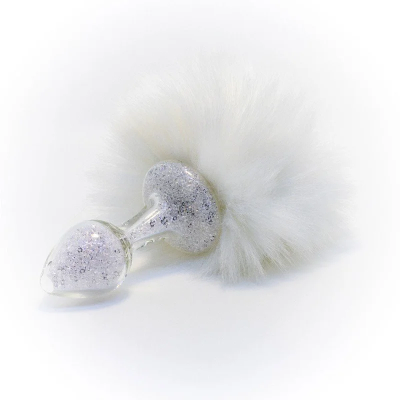 anal toy starter kit with vibrations accessories-Crystal Delights Magnetic Sparkle Bunny Tail  - White