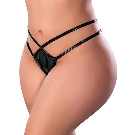 sexy-lingerie-with-silver-details-Magic Silk Liquid Onyx Crotchless Panty Black Queen Size