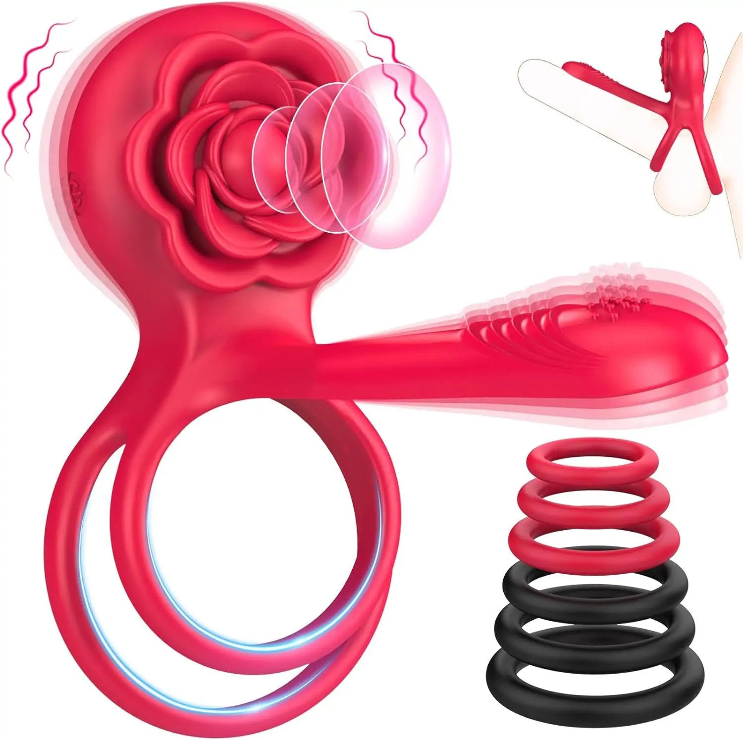 anal toy for deep penetration and stimulation accessories-Dual Romance Double Penis Rings Combined with Rose Clitoral Stimulator