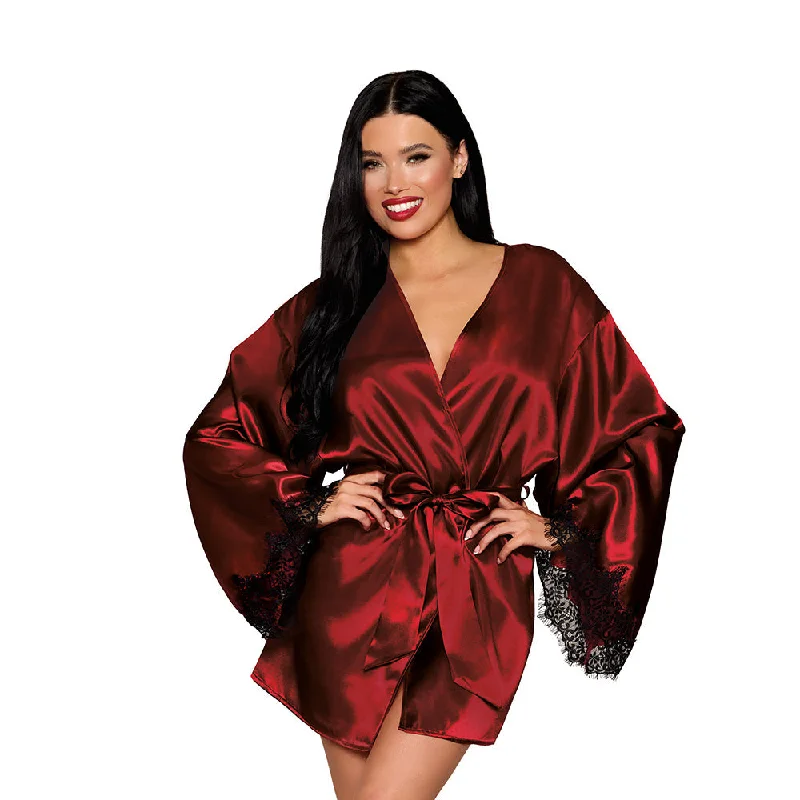 sexy-lingerie-with-slip-dress-Dreamgirl Open Back Satin Robe with Lace Detail Oxblood M