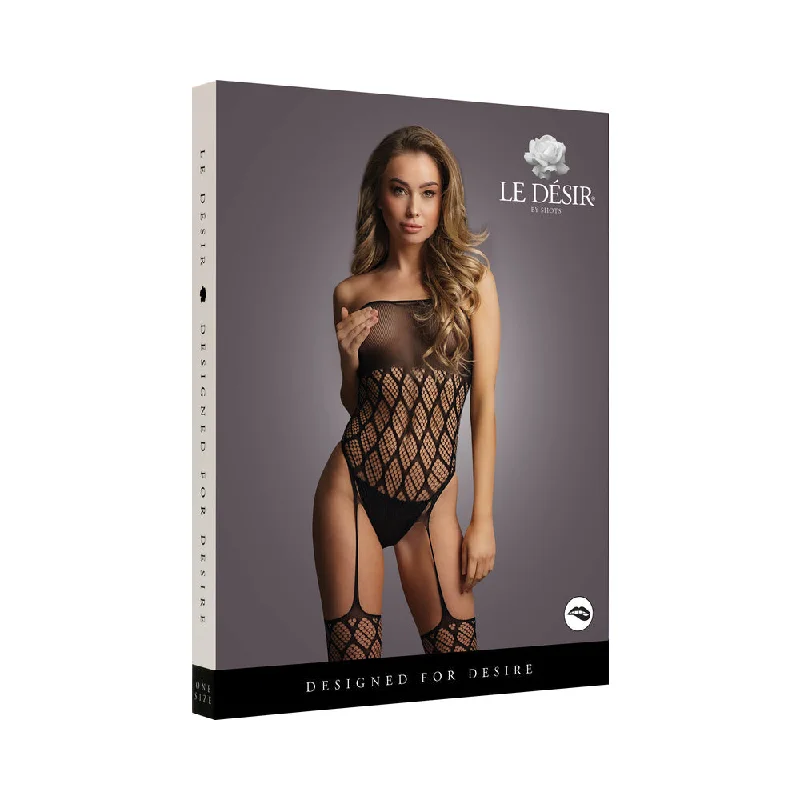 sexy-lingerie-for-anniversary-Shots Le Desir Strapless, Crotchless Teddy With Stockings Black O/S