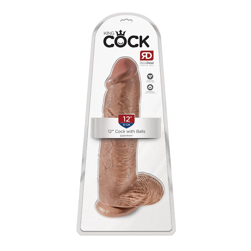 vibrating G-spot dildo for deep stimulation accessories-King Cock  12 Inch Cock With Balls - Tan