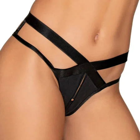 sexy-lingerie-for-drama-Dreamgirl Microfiber Open-Crotch Strappy Panty Black M Hanging