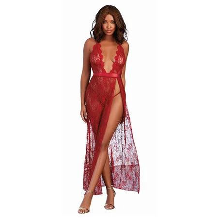 leather-sexy-lingerie-outfit-Dreamgirl Lace Gown & G-String Garnet Small Hanging