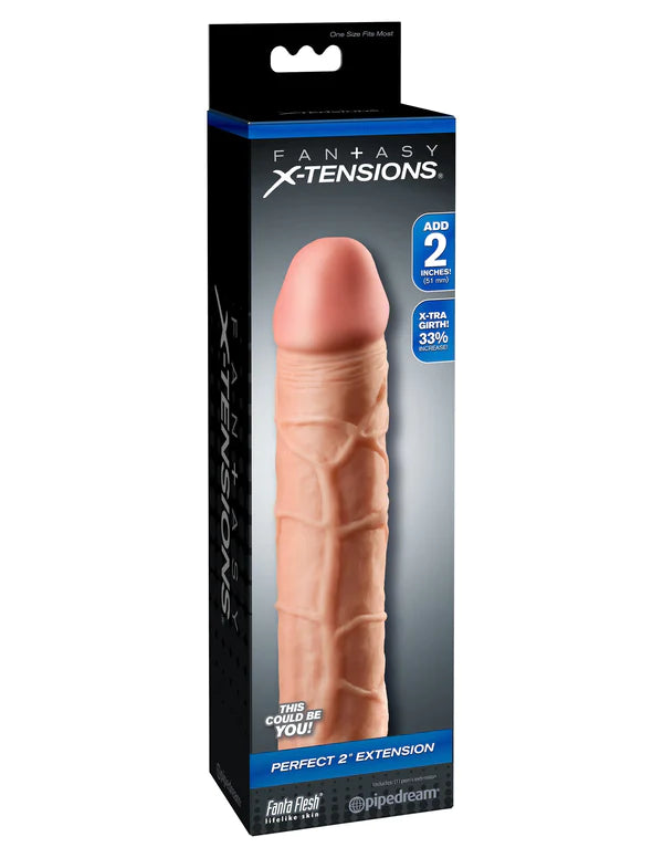 vibrating anal beads with multiple vibration levels accessories-Pipedream Fantasy X-Tensions Perfect 2 inch Fanta Flesh Extension Penis Sleeve Natural