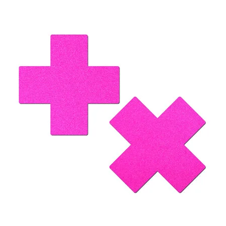 sexy-lingerie-for-sheer-elegance-Pastease Plus X: Neon Pink Day-Glow Lycra Cross Nipple Pasties