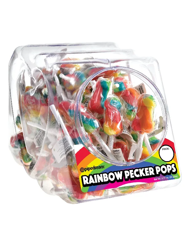 vibrating cock ring for stronger orgasms accessories-Rainbow Pecker Pops - 72 Count Fishbowl