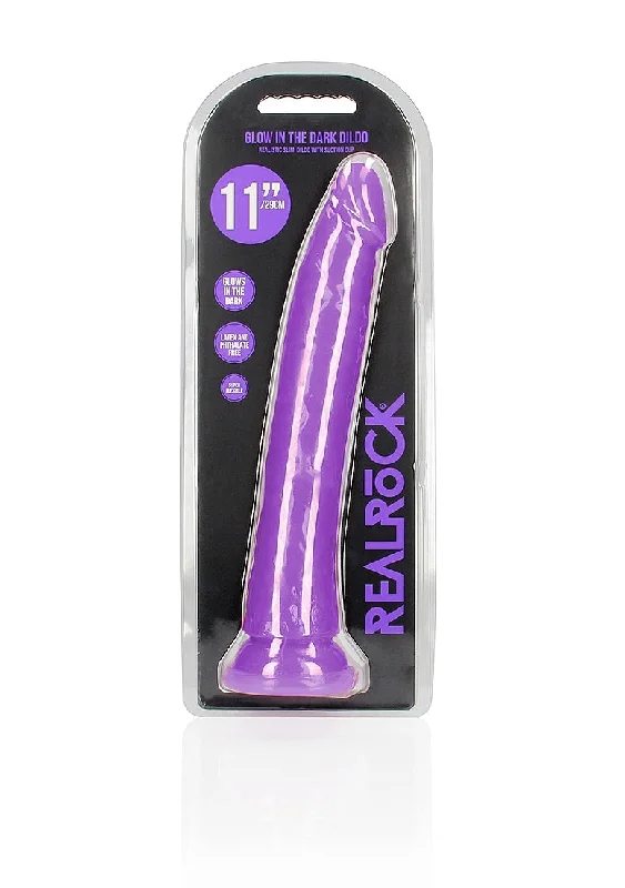 vibrating dildo for women with remote control accessories-11" Inch Slim Glow in the Dark Neon - Purple