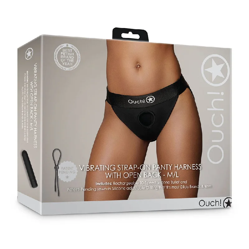 sexy-lingerie-for-seduction-Shots Ouch! Vibrating Strap-on Panty Harness with Open Back Black M/L