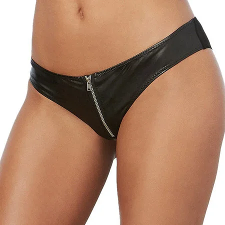 sexy-lingerie-for-exotic-vibe-Dreamgirl Faux-Leather, Stretch-Knit Cheeky Panty with Zipper Front Black XL Hanging