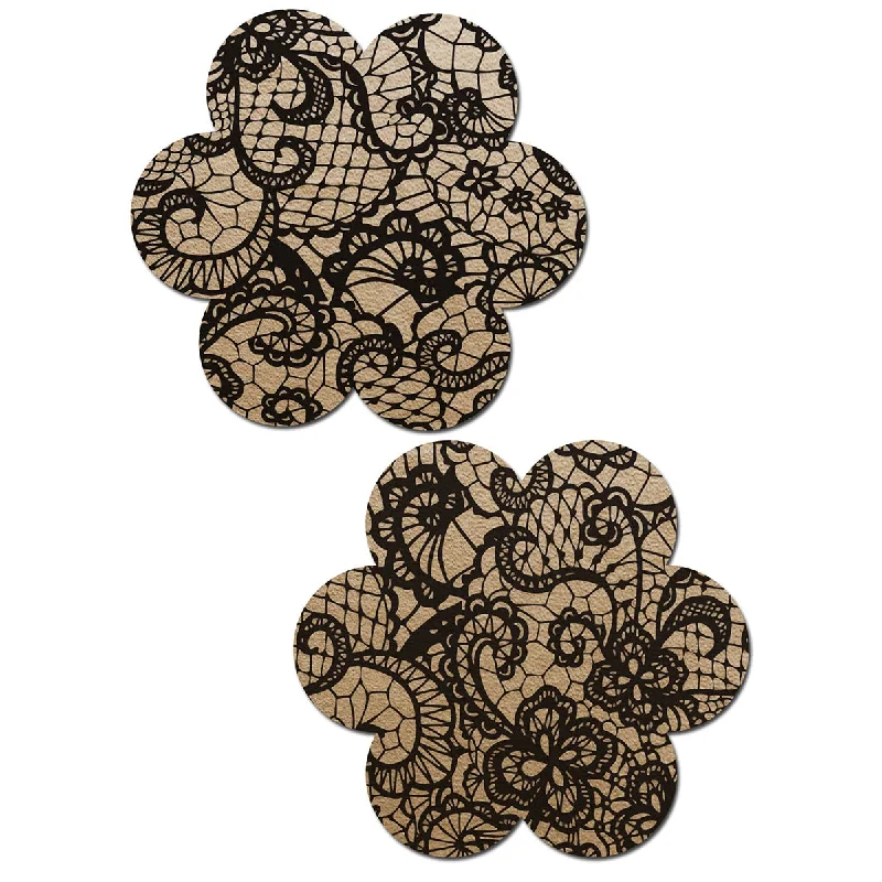 sexy-lingerie-with-peekaboo-Pastease Lace Flower Pasties Beige/Black