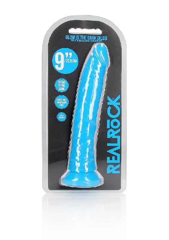 vibrating dildo with wireless remote accessories-9" Inch Slim Glow in the Dark Neon - Blue