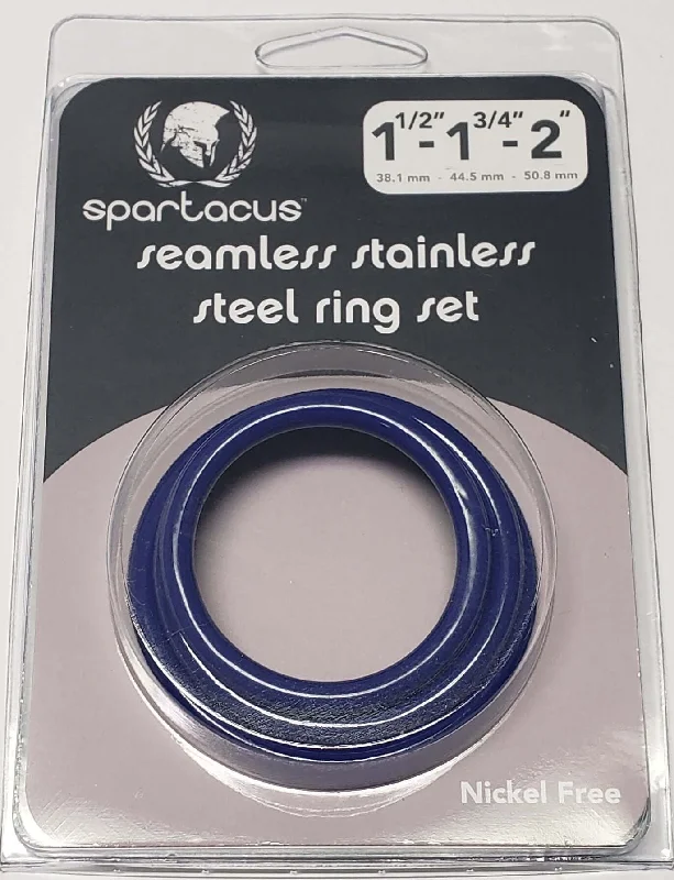 vibrating prostate massager for targeted pleasure accessories-Blue Seamless Stainless Steel C Ring Set - 1.5" 1.75" 2"