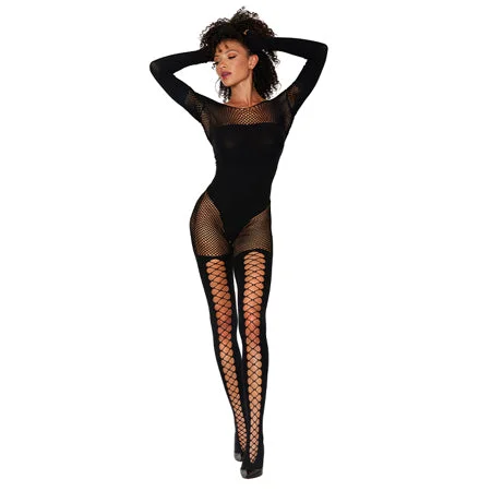 sexy-lingerie-with-bustier-Dreamgirl Fishnet Teddy Bodystocking Black O/S