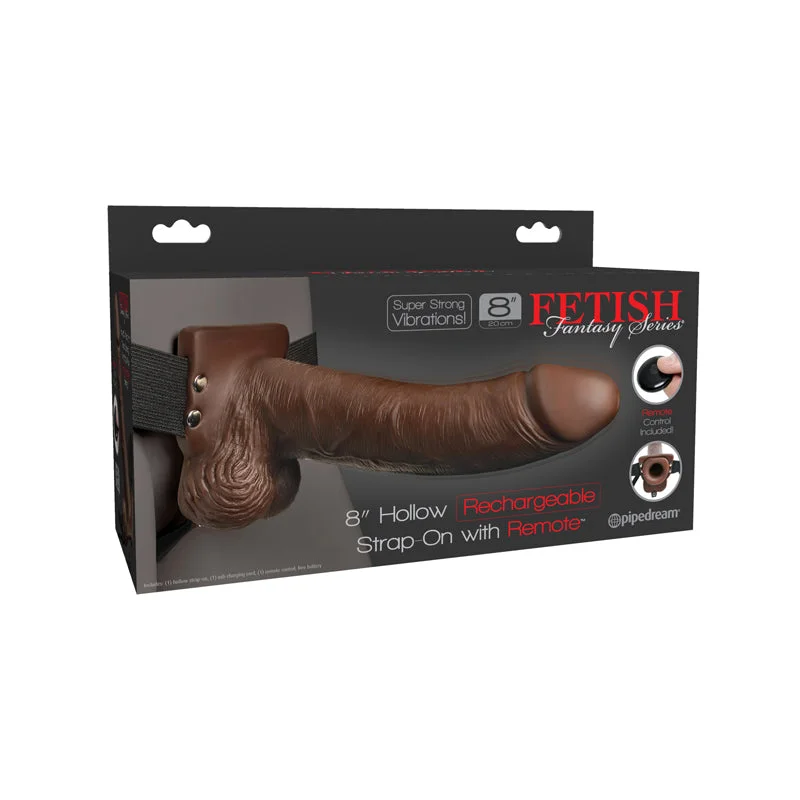 vibrating prostate massager with adjustable speed accessories-Fetish Fantasy Series 8 Inch Hollow Rechargeable Strap-on With Remote - Brown