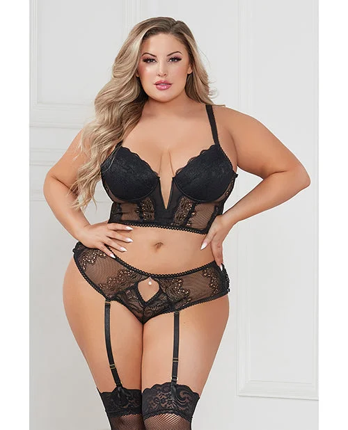 vibrating strap-on for couples accessories-Stretch Lace Cropped Bustier & Cheeky Panty Black