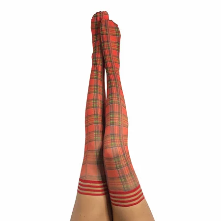 sexy-lingerie-with-glitter-Kixies Grace Plaid Thigh-High Red Size B