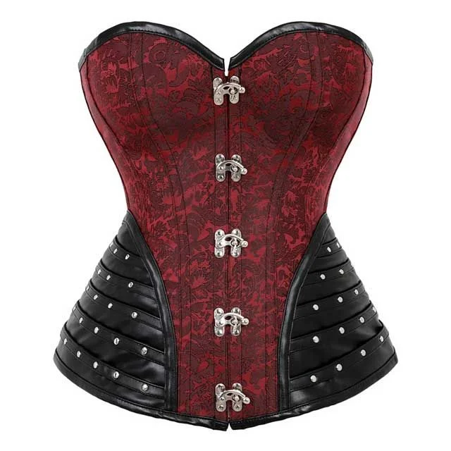 vibrating G-spot dildo with app control accessories-Brakni Leather Trim Steel Boned Brocade Steampunk Corset