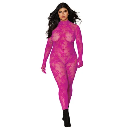 sexy-lingerie-with-harness-Dreamgirl Gloved Lace Bodystocking With Keyhole Back Azalea Queen Size