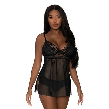 sexy-lingerie-with-layered-Magic Silk Modern Romance Babydoll & Thong Black S/M