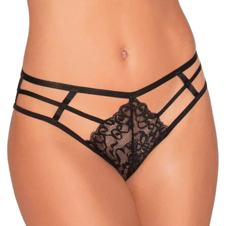 sexy-lingerie-for-sensuality-Dreamgirl Strappy Cheeky Panty with Center Front Lace Detail Black XL Hanging