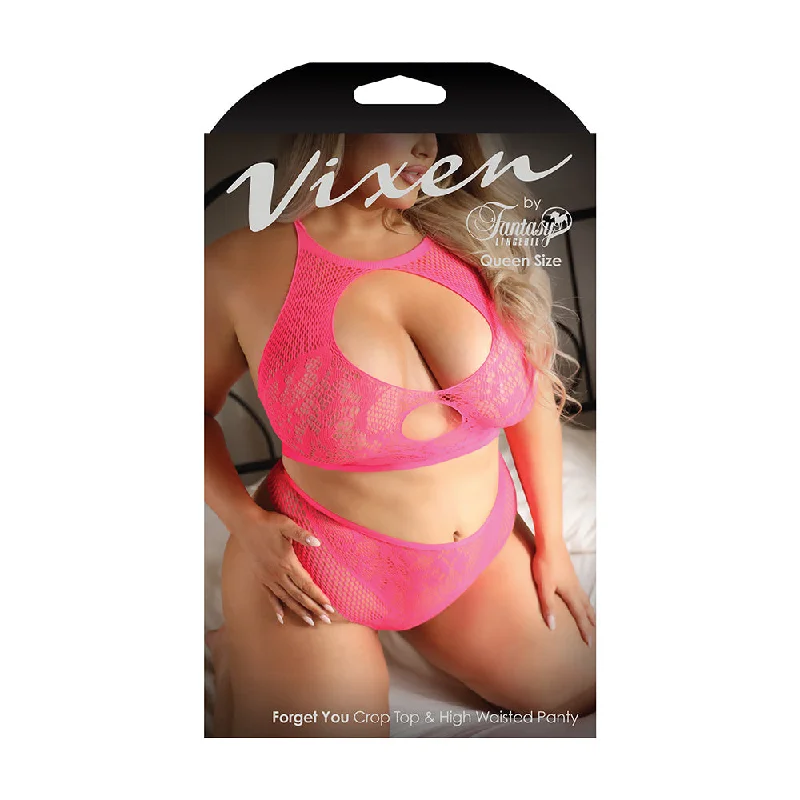 sexy-lingerie-with-chemise-Fantasy Lingerie Vixen Forget You Seamless Lace Crop Top & High Waisted Panty Pink Queen Size