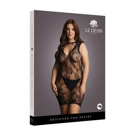 sexy-lingerie-with-silver-details-Shots Le Desir High-Neck Lace Mini Dress Black Queen Size