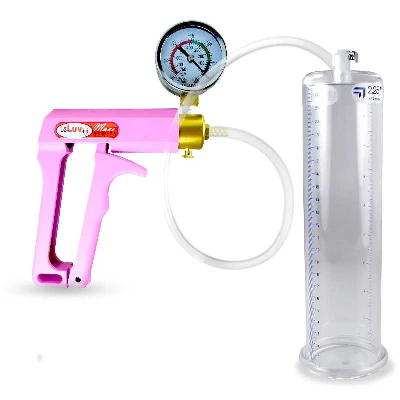 vibrating dildo for more intense orgasms accessories-Penis Pump MAXI Pink Handle, Clear Hose | 9" or 12" Length x 1.35"-5.0" Diameters | Gauge Options