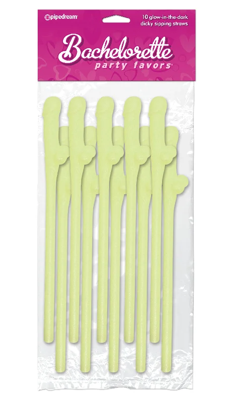 silicone anal plug with remote accessories-Bachelorette Party Favors - Dicky Sipping Straws - Glow-in-the-Dark - 10 Piece