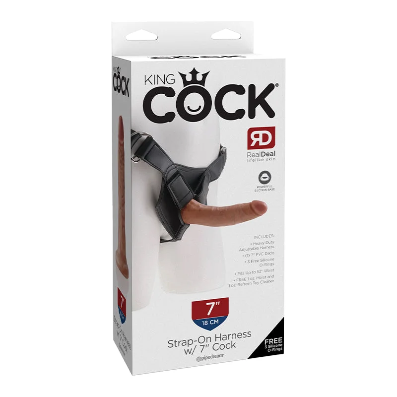 silicone-based vibrating toy accessories-King Cock Strap-on Harness With 7 Inch Cock - Tan