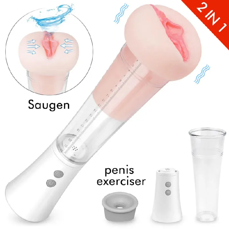 vibrating prostate stimulator with easy-to-use controls accessories-2-In-1 Realistic Penis Pump Masturbator