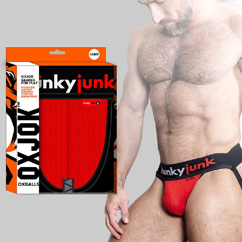 sexy-lingerie-with-metallic-trim-Oxballs Oxjok Hunker Comfy-Pouch Slider-Strap Jock Red Hot M