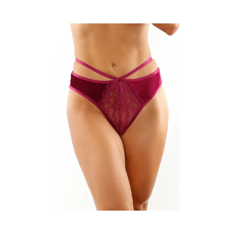 sexy-lingerie-with-mesh-trim-Kalina Velvet Strappy Cut-Out Thong With Keyhole Back Magenta L/XL