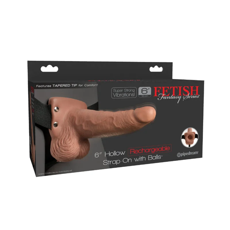 vibrating anal toy with multiple settings accessories-Fetish Fantasy Series 6 Inch Hollow Rechargeable Strap-on With Balls - Tan