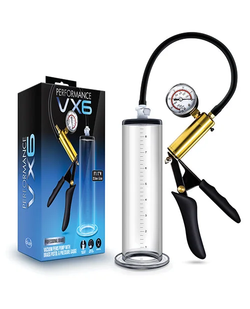 rechargeable vibrating anal probe for men accessories-Blush Performance Vx6 Vacuum Penis Pump W-brass Pistol & Pressure Gauge - Clear