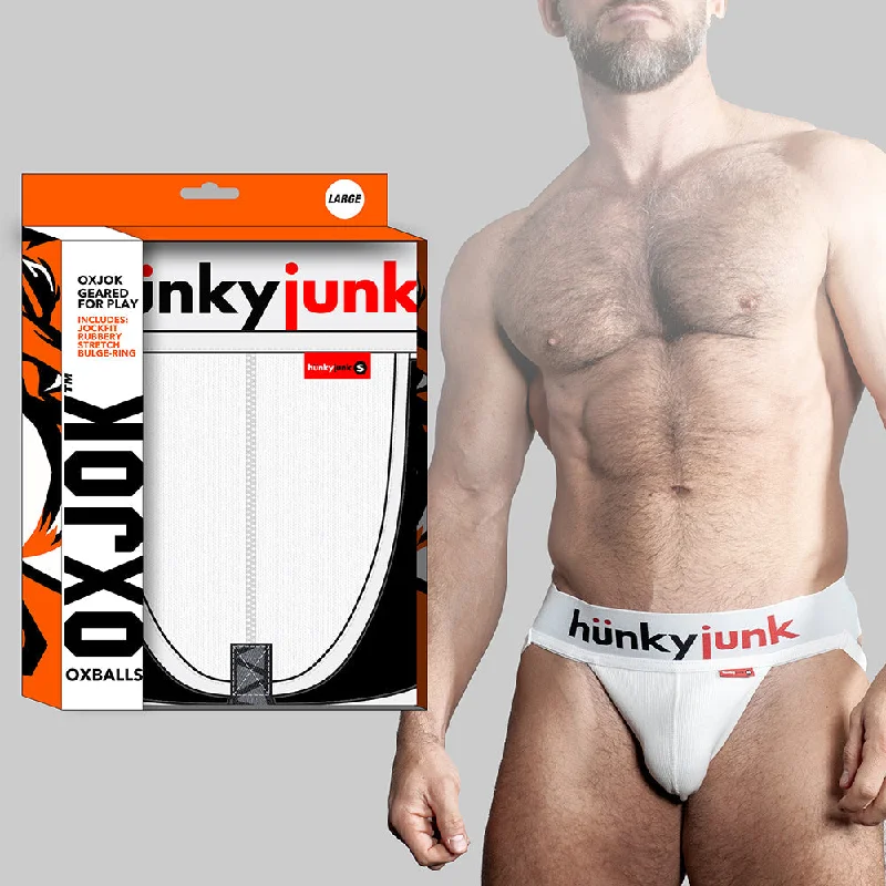 sexy-lingerie-with-heart-trim-Oxballs Oxjok Hunker Comfy-Pouch Slider-Strap Jock White Snow 2XL