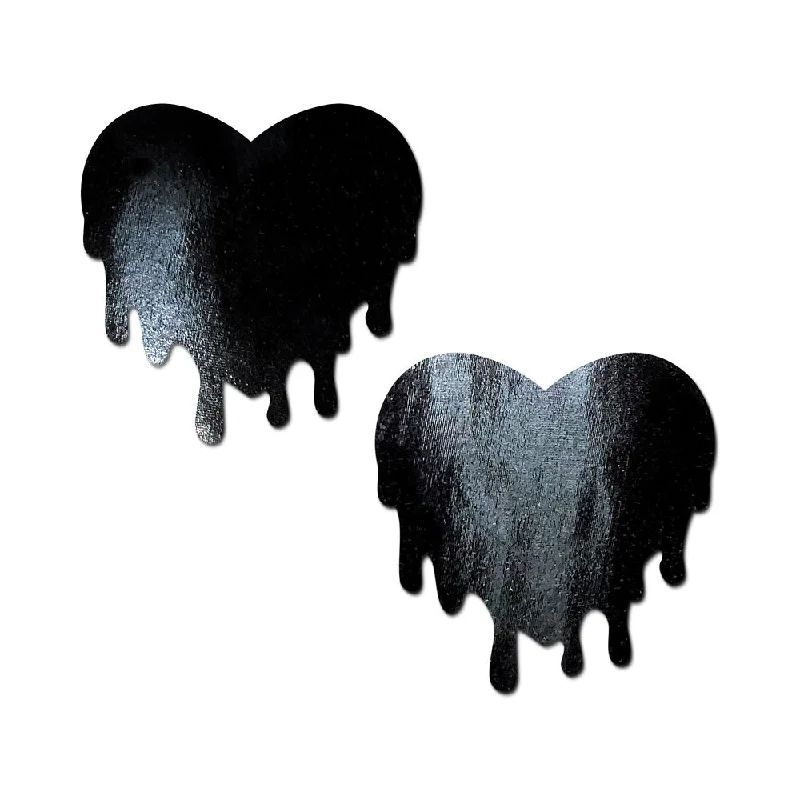 sexy-lingerie-for-fantasy-Pastease Faux Latex Pleather Vinyl Black Melty Heart Nipple Pasties