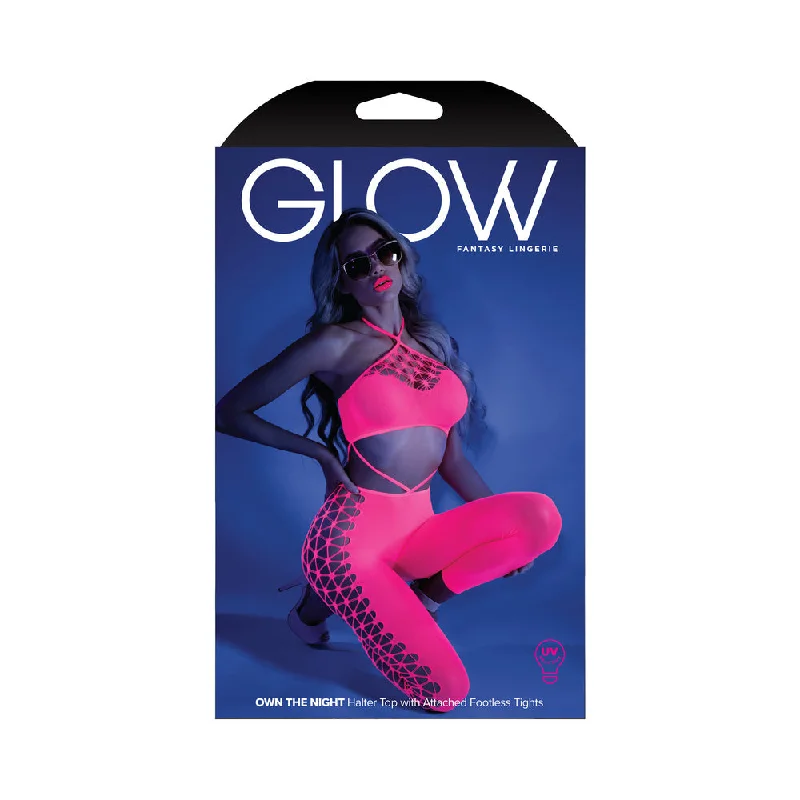 sexy-lingerie-with-bandeau-Fantasy Lingerie Glow Own The Night Cropped Cut-Out Halter Bodystocking Neon Pink O/S