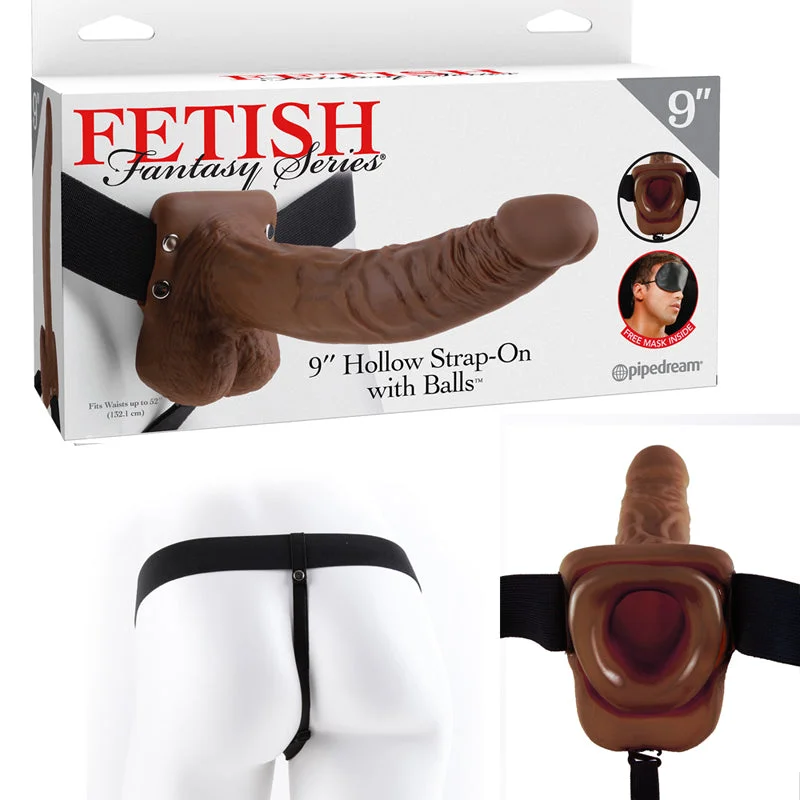 vibrating butt plug with whisper-quiet function accessories-Fetish Fantasy Series 9-Inch Hollow Strap-on With Balls - Brown