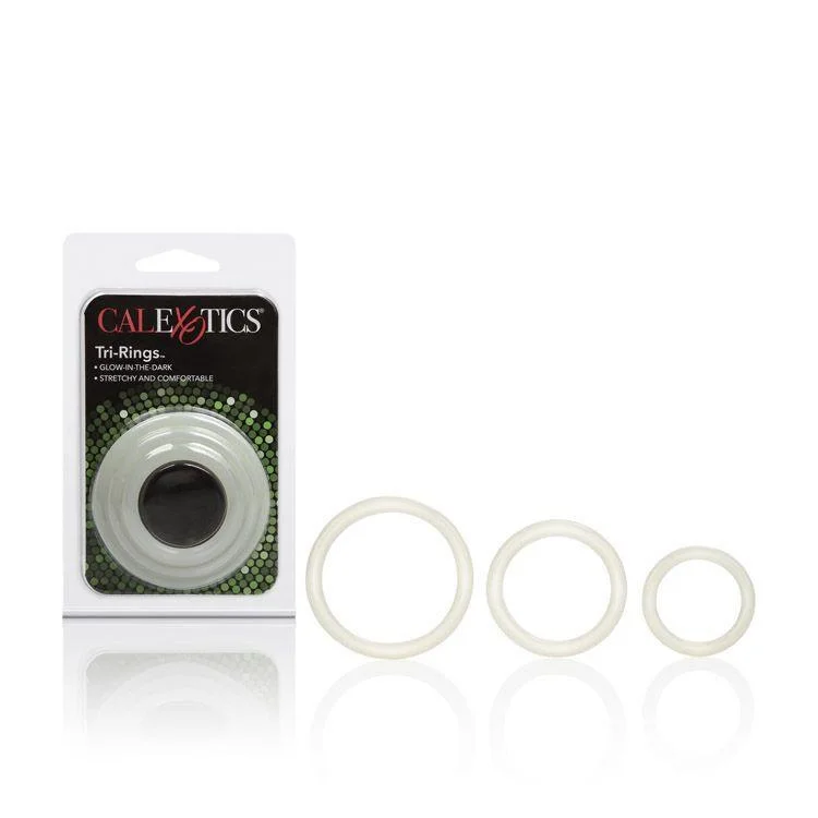 vibrating nipple suction cups for play accessories-California Exotics - Tri-Rings Glow-In-The-Dark (White)