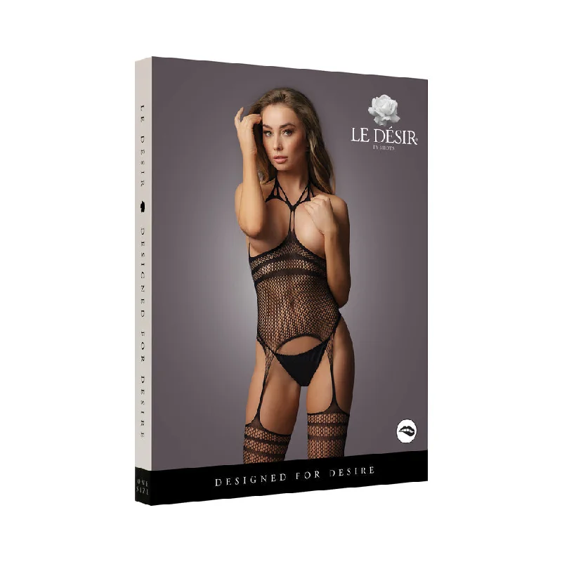 sexy-lingerie-with-velvet-Shots Le Desir Strappy Suspender Bodystocking Black O/S