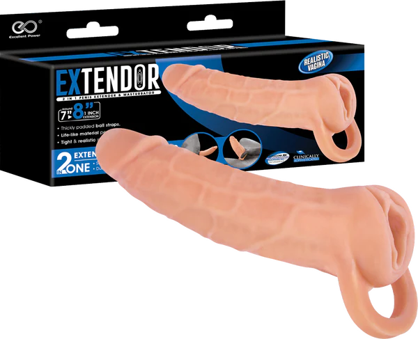 vibrating nipple clamps for intense pleasure accessories-EXTENDOR 8 inch 2 in 1 Penis Extender with Ball Strap and Realistic Vagina Masturbator