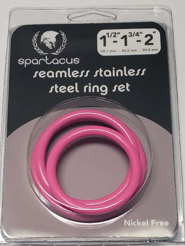 vibrating dildo for couples with extra-long shaft accessories-Pink Seamless Stainless Steel C Ring Set