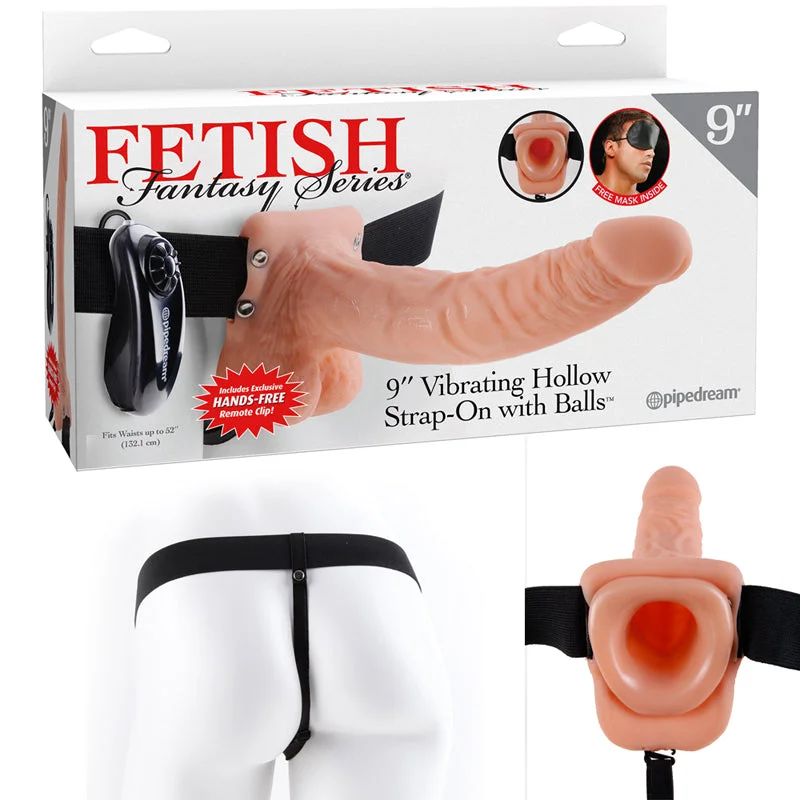 vibrating cock ring for smoother orgasms accessories-Fetish Fantasy Series 9 Inch Vibrating Hollow Strap-on With Balls - Flesh