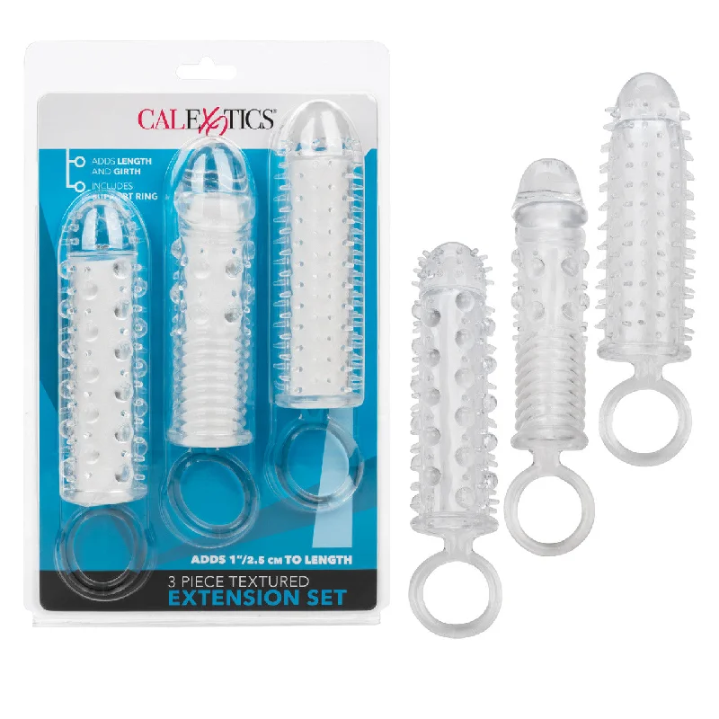 vibrating dildo for better solo play accessories-CaleXOtics 3 PIECE TEXTURED EXTENSION SET Clear Penis Extenders